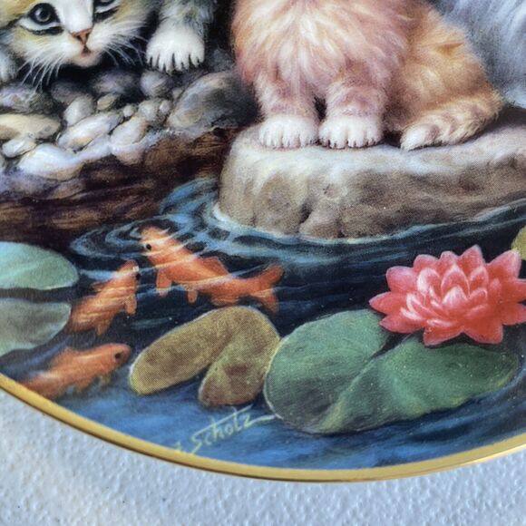 March By The Lily Pond Plate Cat Kitten Jurgen Scholz Timeless Tails 1999 - Picture 4 of 8
